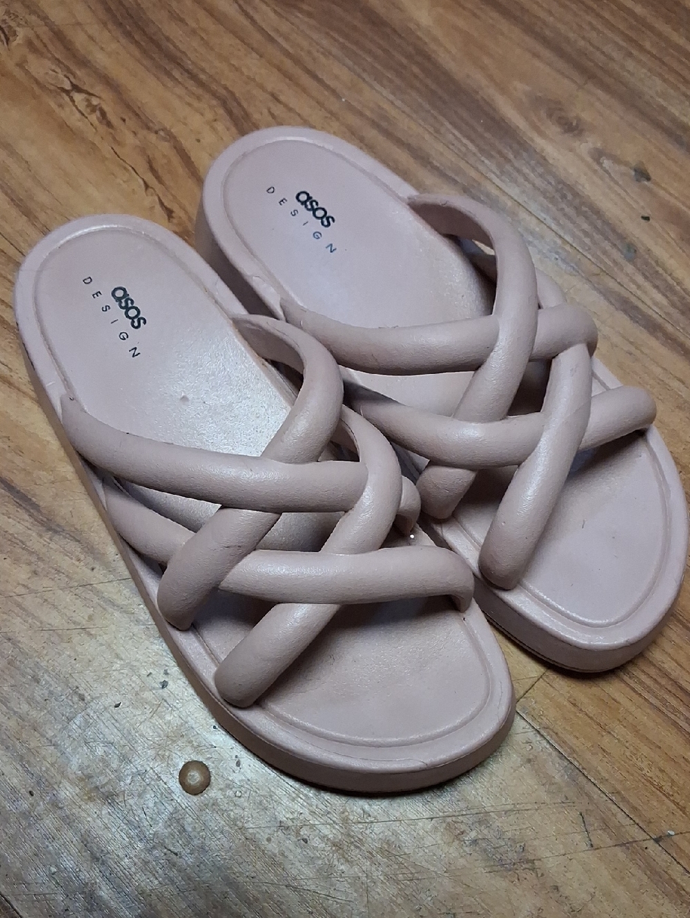 Asos Women's Padded Cross-Strap Slide Sandals in Blush Size 9